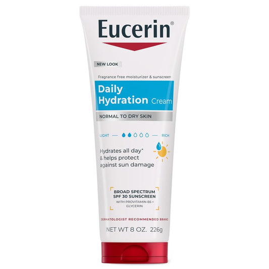Eucerin Daily Hydration Broad Spectrum SPF 30 Sunscreen Body Cream for Dry Skin, Fragrance Free Sunscreen Moisturizer, 8 Oz Tube
