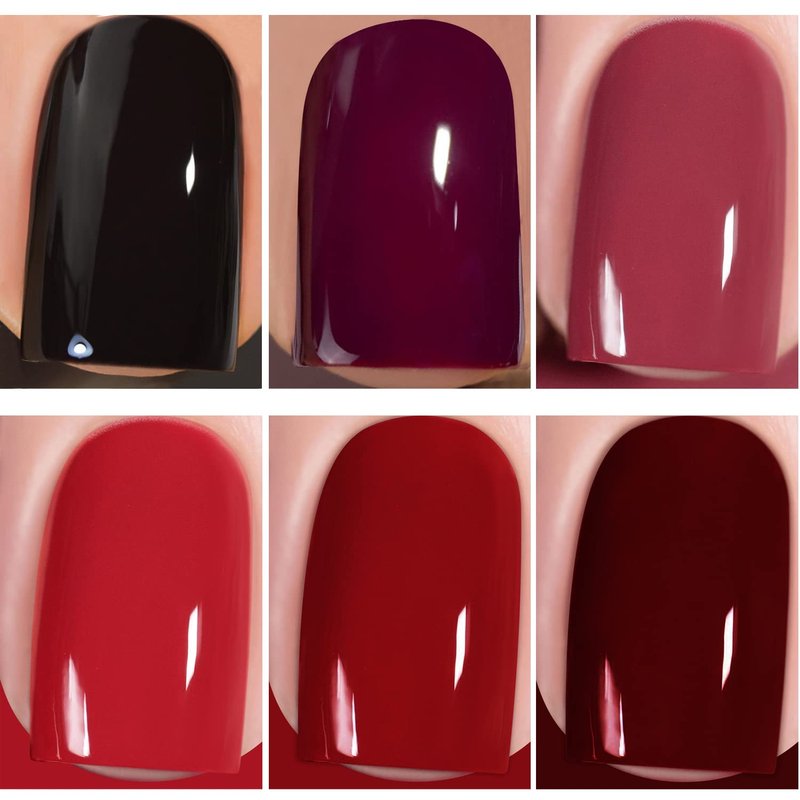 Vishine Classic Red Gel Nail Polish Set, Dark Red Burgundy Black Purple Gel Polish Kit Soak Off UV Nail Lamp LED Gel Nail Kits for Nail Art Design Home DIY Manicure Nail Salon Varnish 8ml