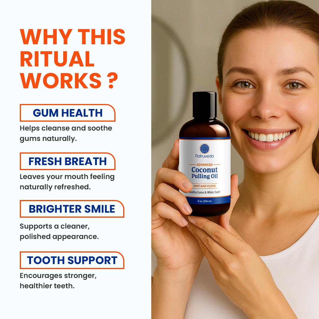 Natruveda Coconut Oil Pulling Mouthwash – 3 Pack, 8 oz Each, Cocomint Flavor, Organic Ayurvedic Oral Rinse, Natural Mouthwash for Teeth and Gums, Coconut Pulling Oil for Daily Oil Pulling