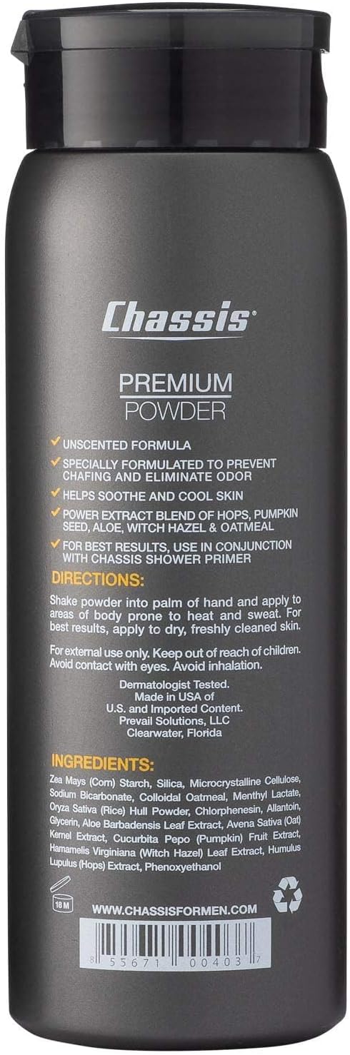 Chassis Talc-Free Body Powder for Men - Unscented Moisturizing Skin Protectant Bundle