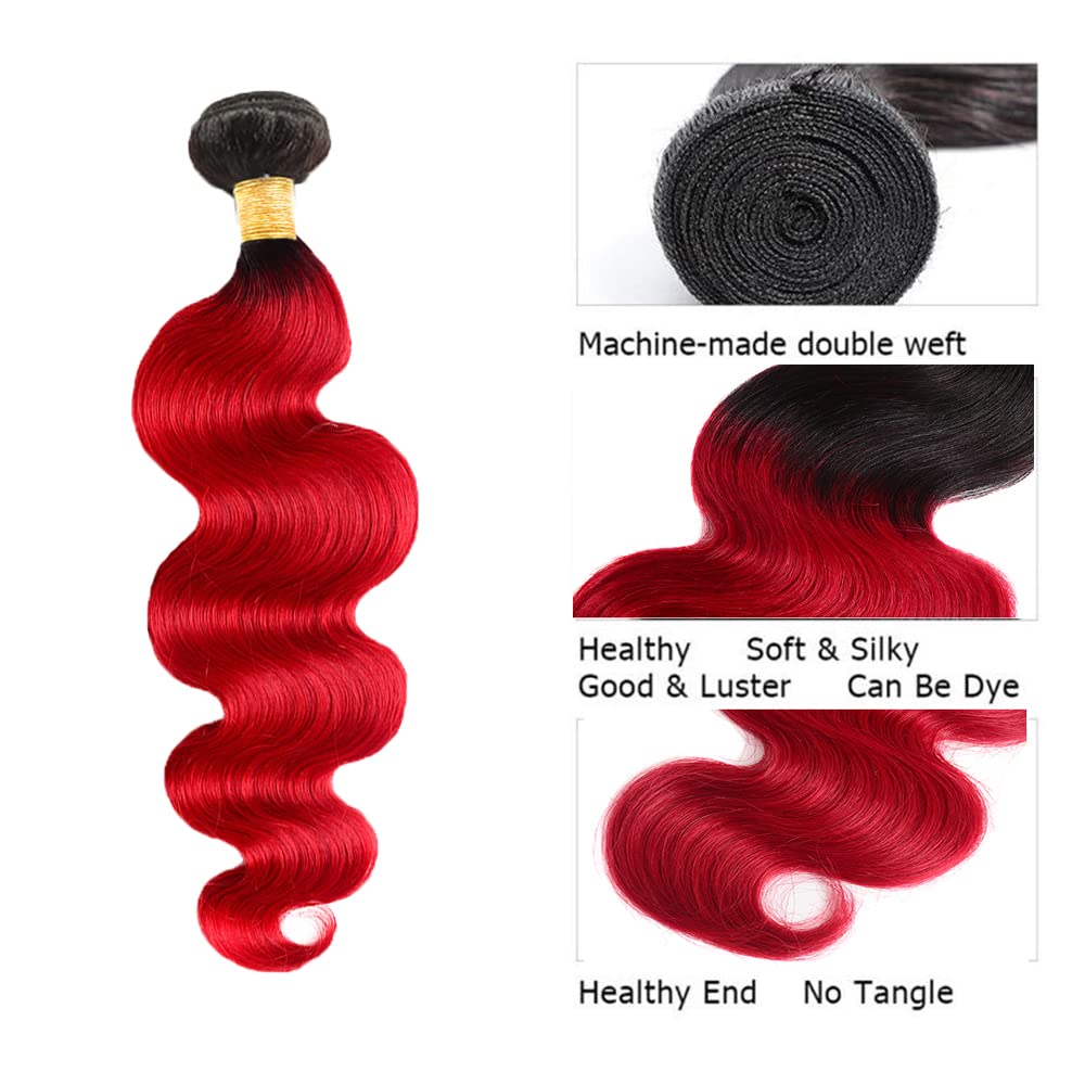 Red Body Wave Human Hair Bundles - 14/16/18 Inch Double Weft Peruvian Extensions
