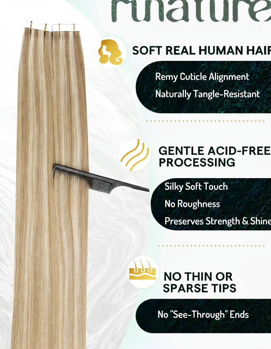 Blonde Tape-In Hair Extensions - 16 Inch Human Hair, Ash Brown & Platinum Blonde | 50g, 20pcs, Style Daily #8P60