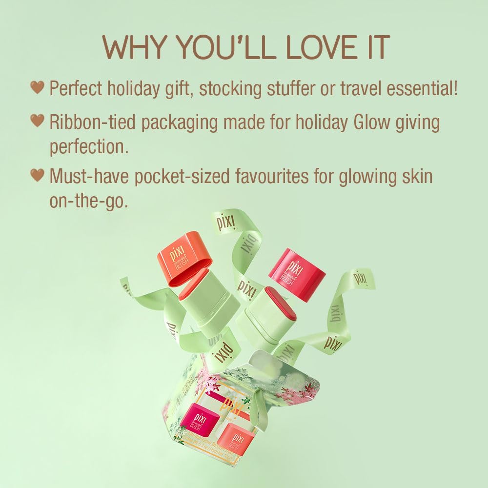 Pixi Beauty On-the-Glow Mini Blush Duo Holiday Ornament Gift Set | 2X Petite Size On-the-Glow Blush Sticks | Shades Ruby and Juicy