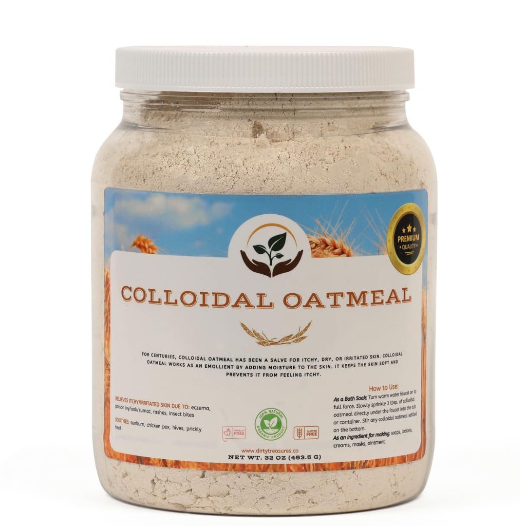 Dirty Treasures Colloidal Oatmeal Bath | Eczema & Itchy Skin Relief | Baby-Safe, 100% Natural, Fragrance-Free | 2 lb (32oz)