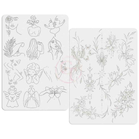 Professional Double-Sided Tattoo Practice Skin, Pink/White Silicone Pad with Pre-Printed Light Gray Outlines for Beginners & Artists, Reusable, Realistic Texture for Tattoo Training & Needle Technique