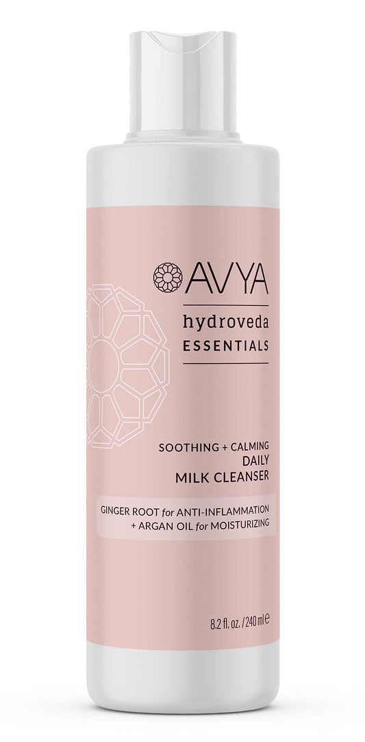 AVYA Hydroveda Essentials Daily Milk Cleanser (8.2oz) - Advanced Ayurvedic Skincare/Removes Makeup and Impurities for Natural Radiance/Ginger Blend Great for Sensitive Skin