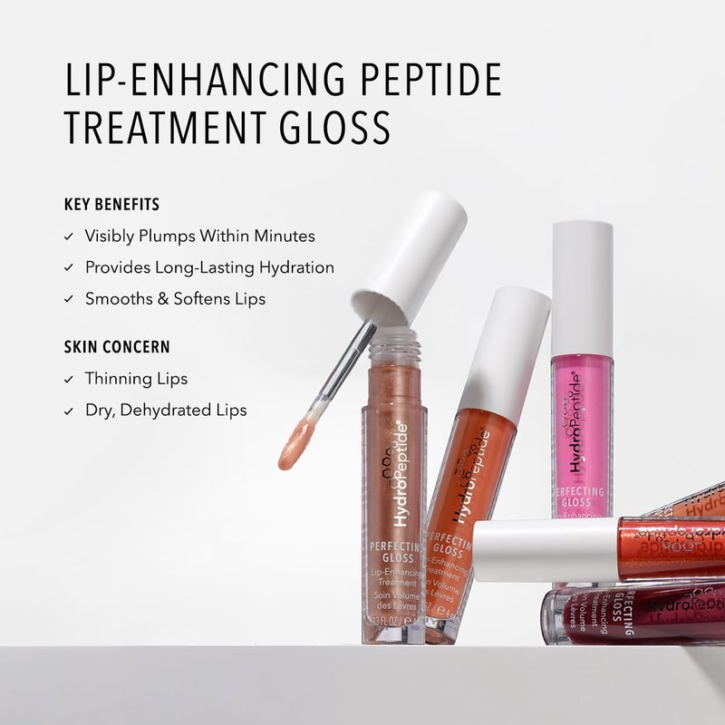 HydroPeptide Perfecting Gloss - Lip Plumping Hydrating Treatment with Hyaluronic Acid & Peptides | Beach Blush, 0.13 Ounce