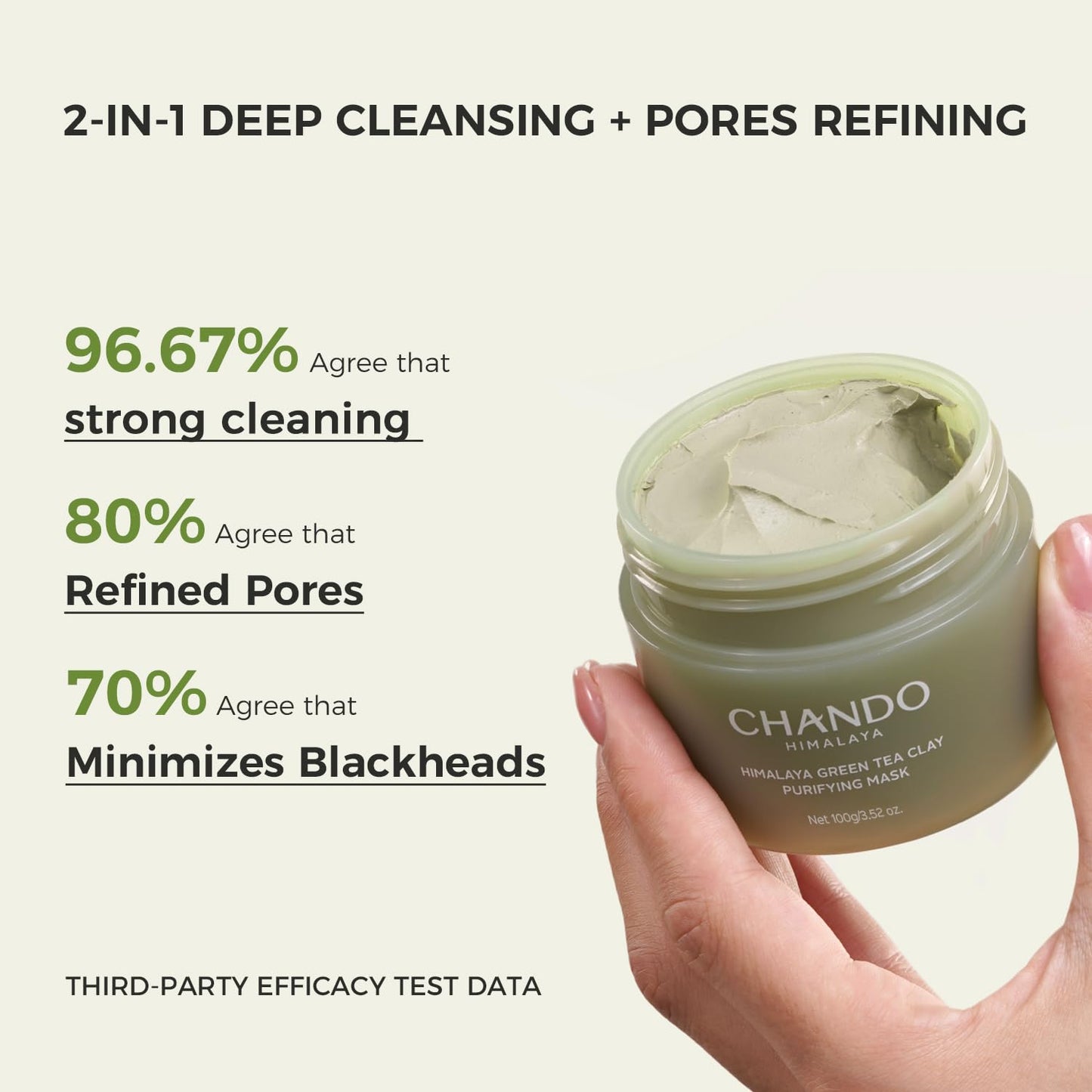 CHANDO HIMALAYA Purifying Green Tea Mask(2Pack), Natural Facial Clay Mask Deep Pore Cleansing with Green Tea Extract and Portulaca Extract, for Clogged Pores, Detoxifies & Balance Oil, 7 fl.oz