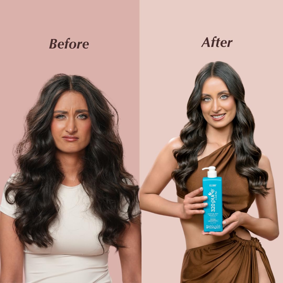Rev320 320Pure Moisture Rich Shampoo for Fine Hair 16oz, Repairing, Lightweight & Volumizing Formula, Best Cleaner for Dry, Thin, or Fine Hair, Pure & Natural, Hydrating Shampoo for Women