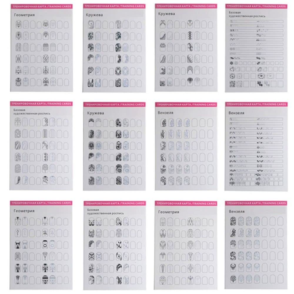 12 Sheets Blank Nail Art Training Cards,Manicure Training Cards for Beginner Lines Painting