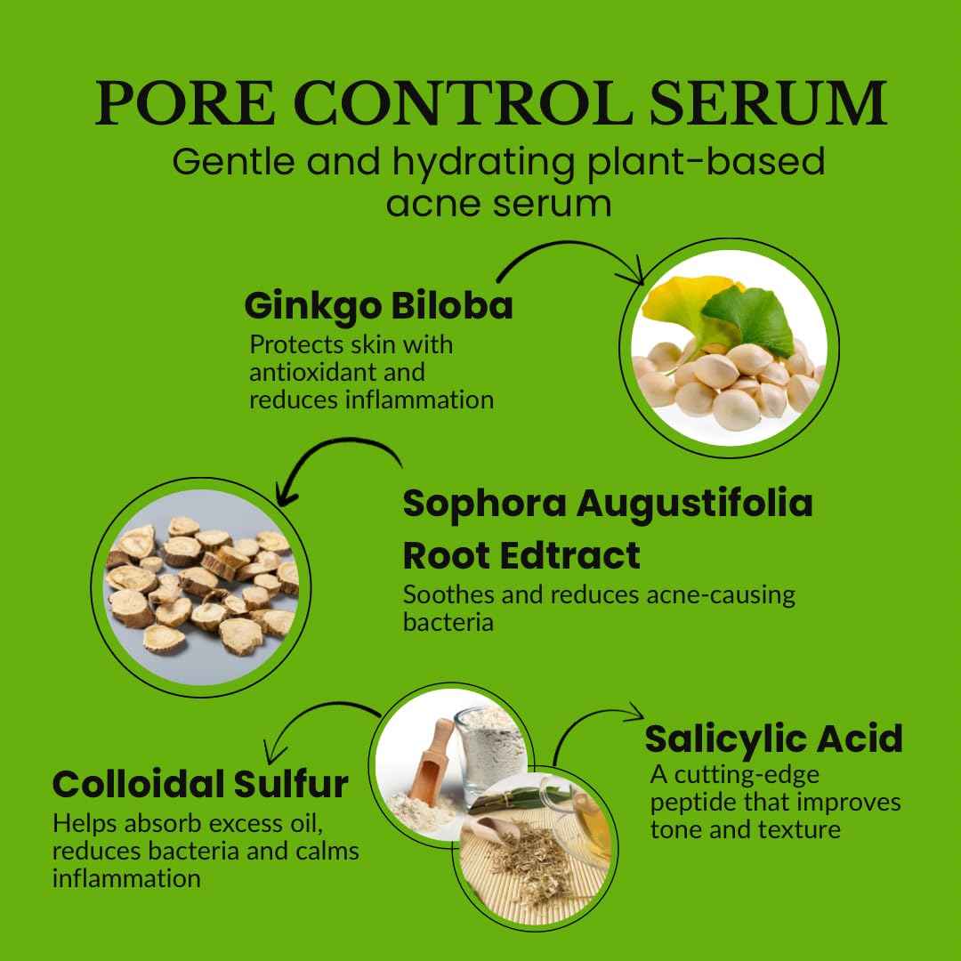 Xtracta Pore Control Serum for Acne-Prone Skin – Salicylic Acid, Azelaic Acid, Colloidal Sulfur & Ginkgo – Plant-Based Oil & Blackhead control, 30ml