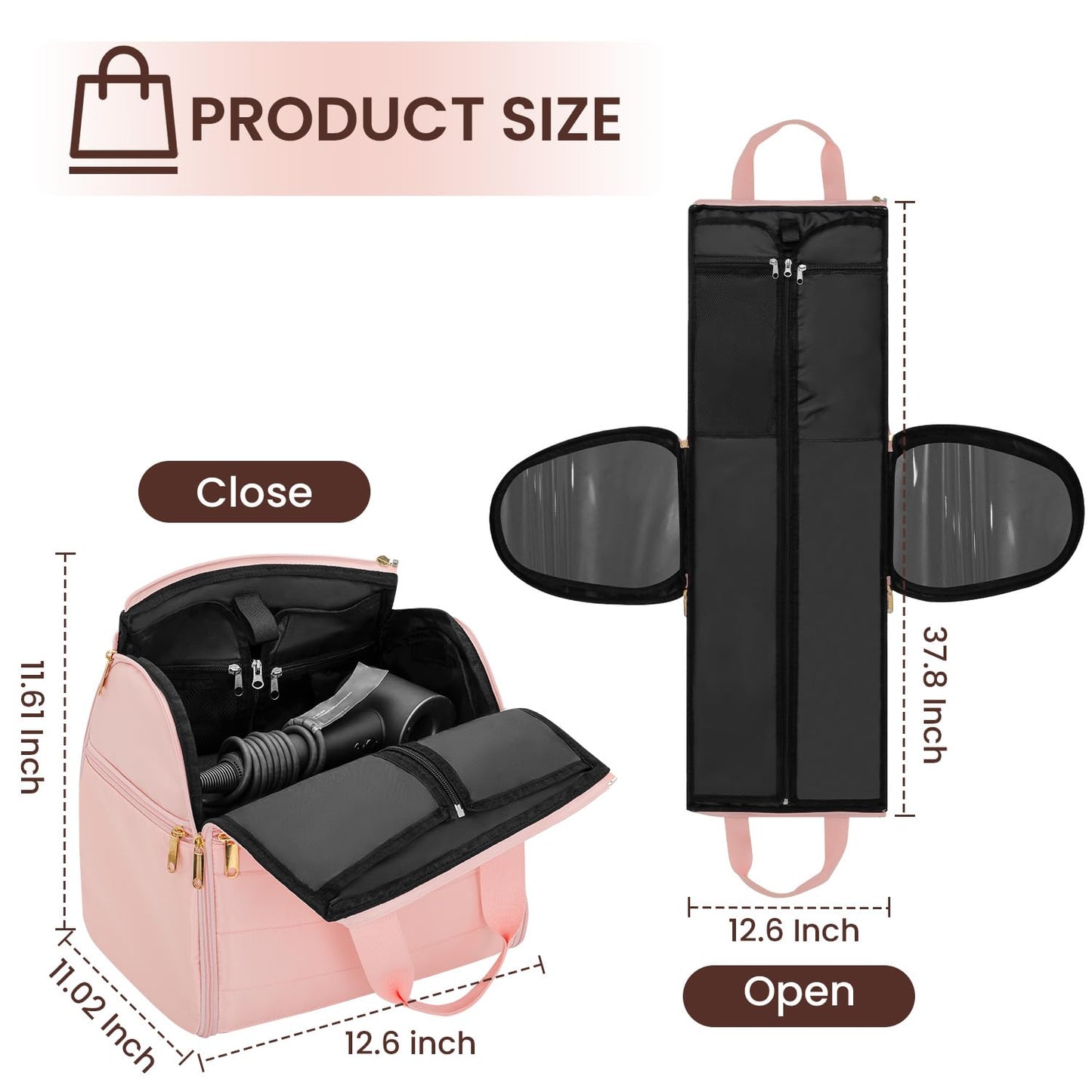 Wig Storage Bag Holds 3 Wigs Hair Tools Travel Bag Full-Open Breathable Organizer Case for Clips, Hair Dryer, Flat Curling Iron Brushes,Cosmetic Toiletry Tote Valentine's Gift for Women Stylist