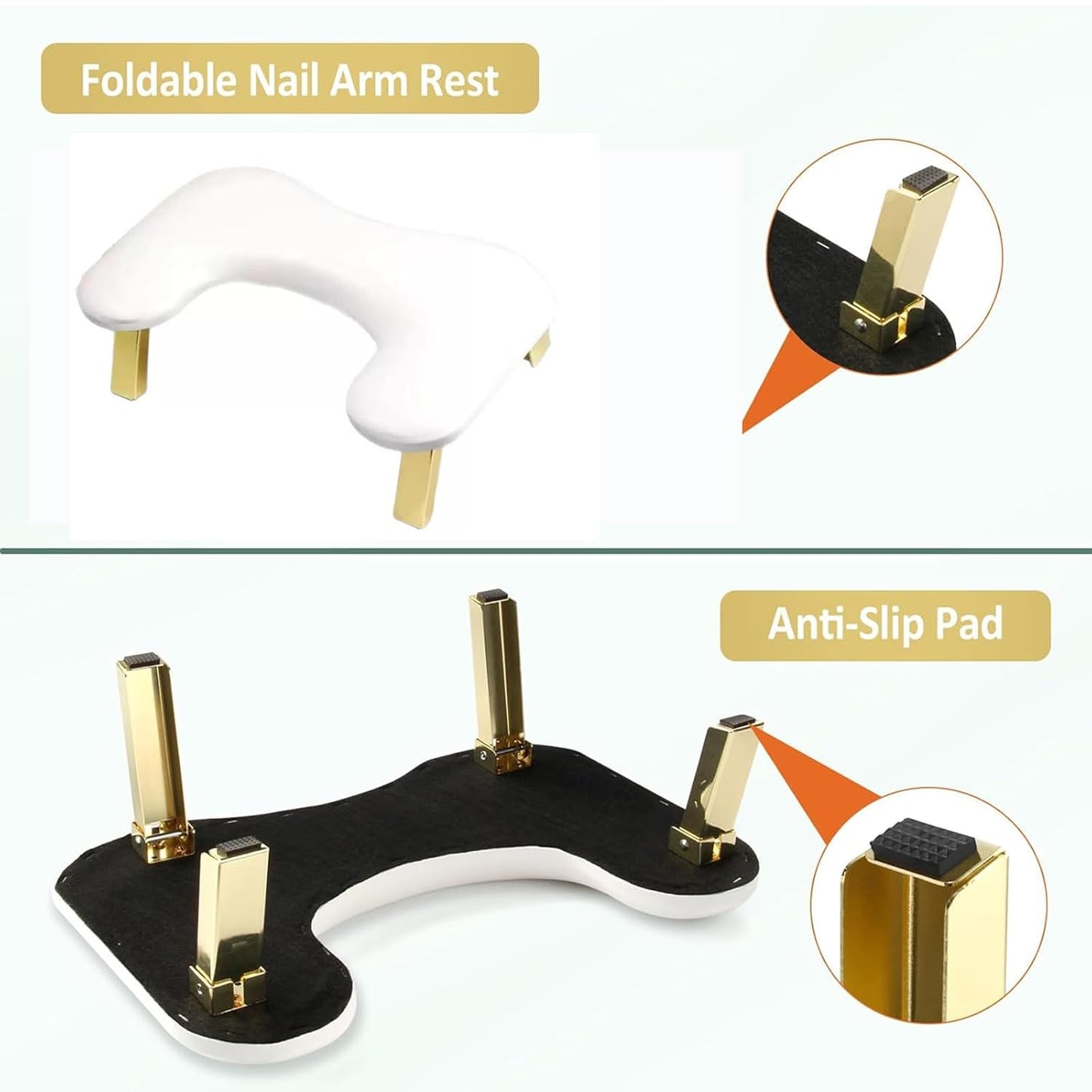 Nail Arm Rest - PU Leather U-Shaped Manicure Support | Foldable Design, White Color