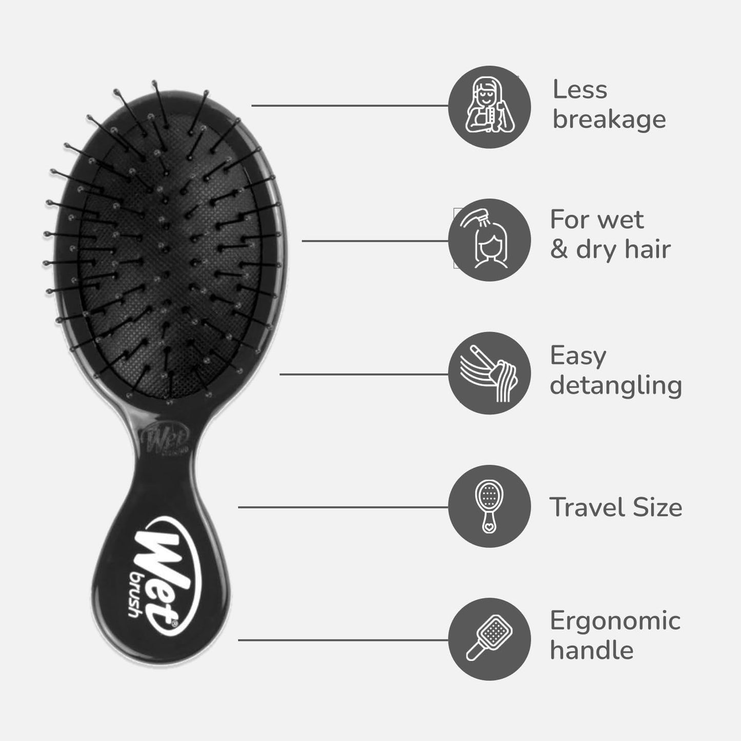 Detangling Brush - Mini Wet & Dry Hair Brush for Tangle-Free Styling | Soft Flexible Bristles for All Hair Types - Black