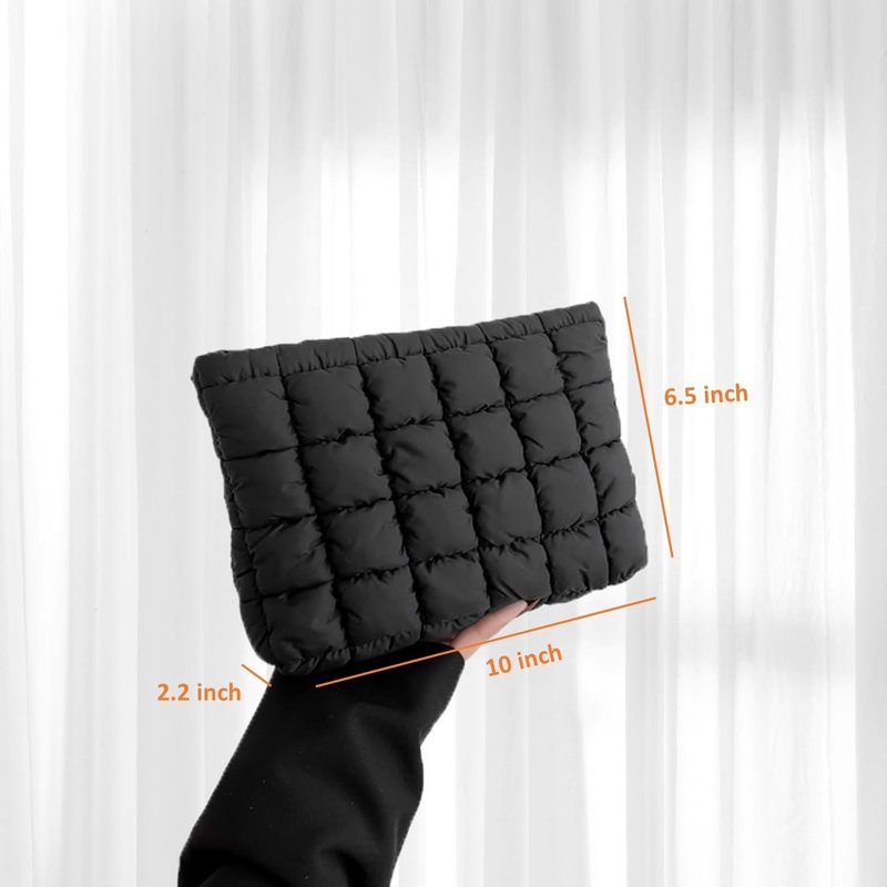 HFLZBRO Puffy Quilted Makeup Bag for Women, Cosmetic Bag, Travel Toiletry Organizer Pouch Clutch (black)