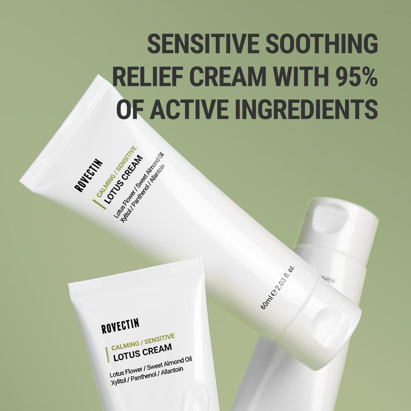 ROVECTIN Calming Lotus Water Cream (2.1 fl.oz, 60ml) Moisturizer + Aqua Cleansing Gel (5.9 fl. oz, 175ml) pH| Bundle [2 Pack]