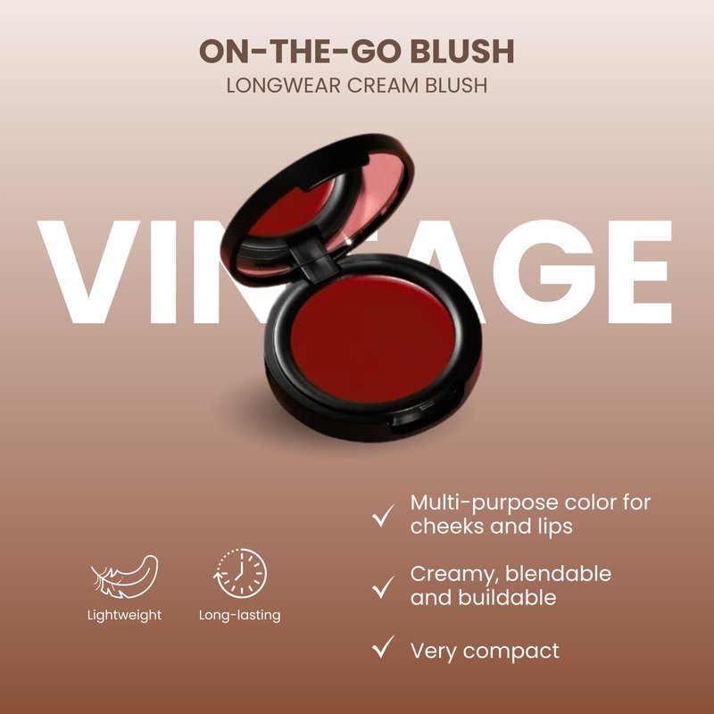 POISE Makeup HD Crème Lip and Cheek Compact | High Pigment Cheek Blusher and Lipstick in One Hydrating for Skin Infused w/Shea Butter, VINTAGE