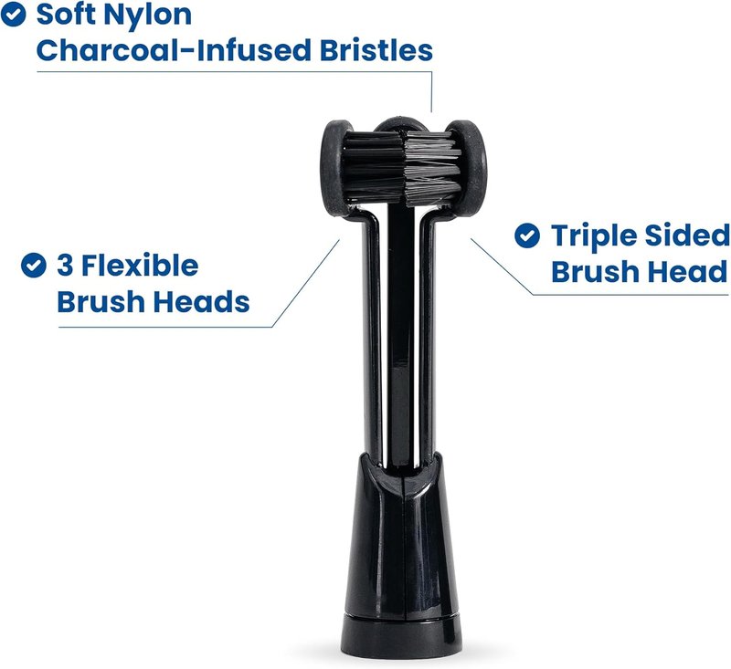 Triple Bristle Max Replacement Brush Heads - Charcoal Infused, Innovative 3-Head Design | 2 Pack (Black)