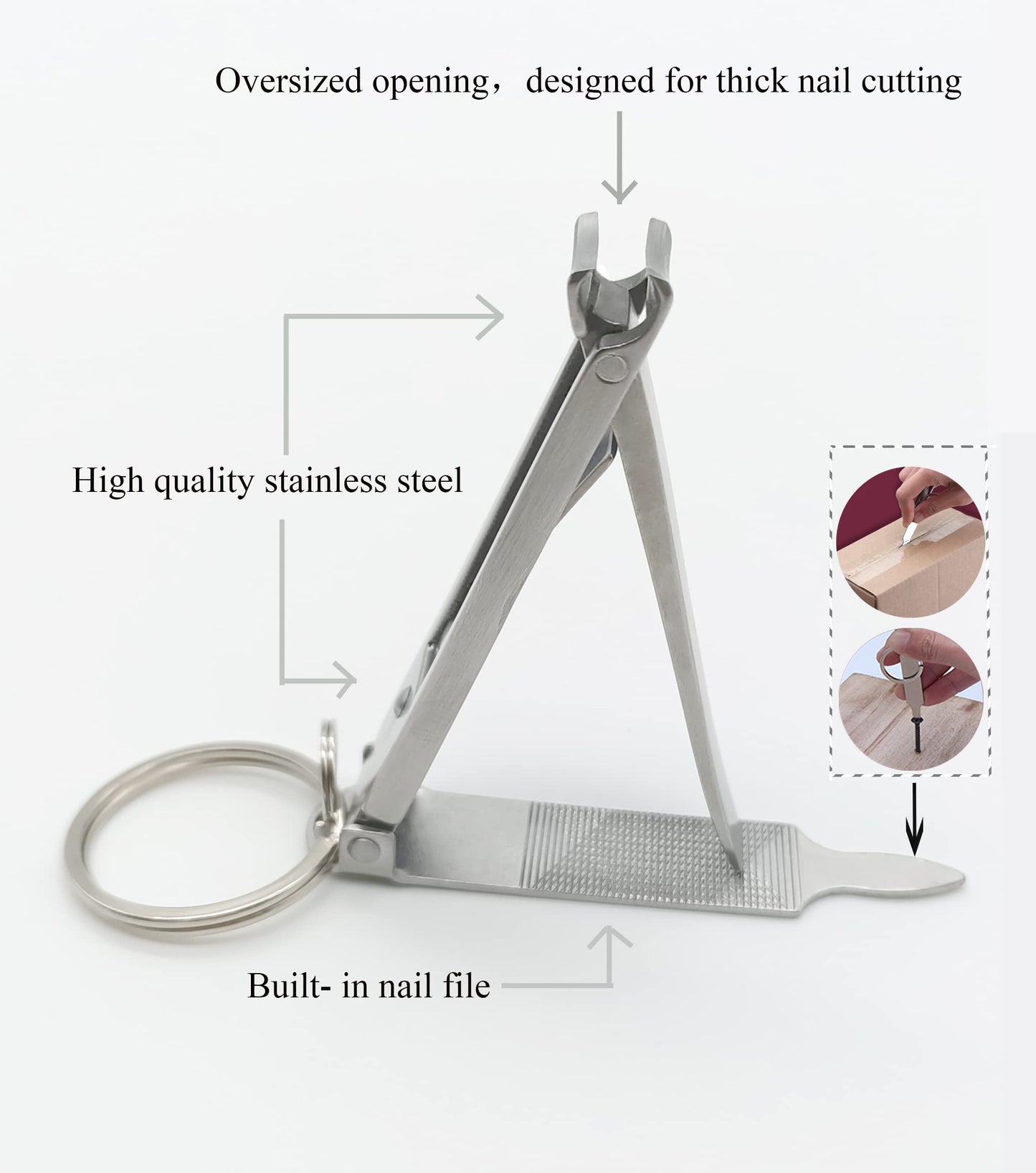Ginalaia Stainless Steel Portable Nail Cutter，German Keychain Nail Clipper with File for Man and Women, Ultra Thin Flat Fingernail Clipper Perfect Use for Traveling、 Home 、 Office (Small, 1)