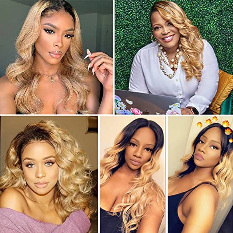 Ombre Bundles 1B27 Honey Blonde Bundles Body Wave Human Hair Grade 8A Black And Honey Blonde Human Hair Wet and Wavy Hair (26 28 30) inch