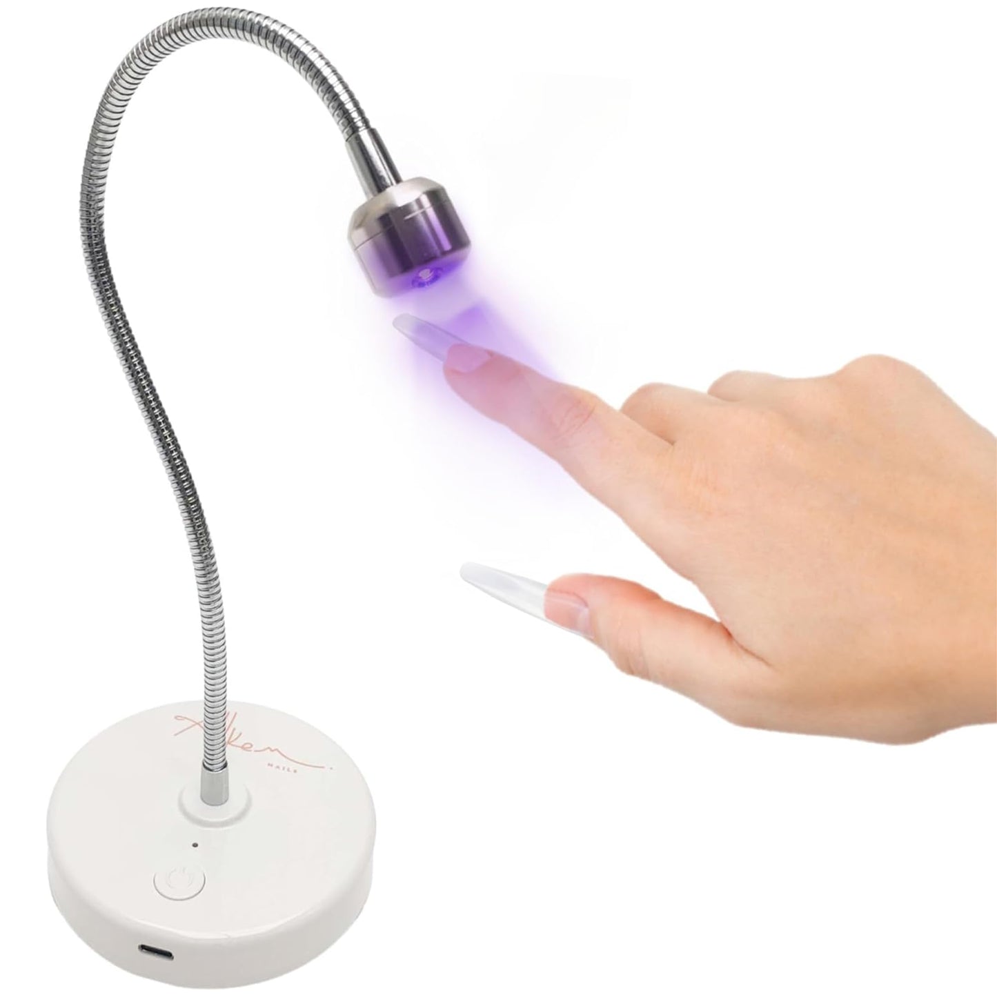 ALLKEM Portable Cordless Gooseneck UV/LED Nail Lamp – Rechargeable Gel X Nail Dryer, Flash Cure Light for Home & Salon use – (USB Powered, 360° Adjustable Gooseneck, 3W) - Silver