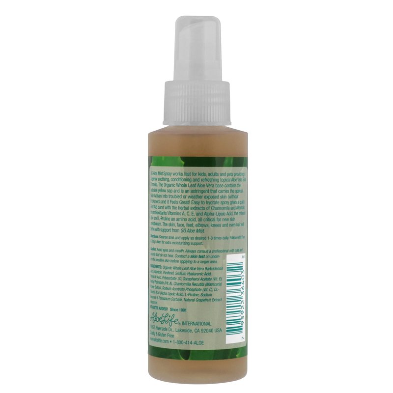 Aloe Life SG Aloe Mist Gel - Topical Skin Conditioner, Whole Leaf Aloe Vera Juice Concentrate, Contains Special Skin Actives, Vitamin A, C, & E, Helps Hydrate & Condition Your Skin-Hair (Single, 4 oz)