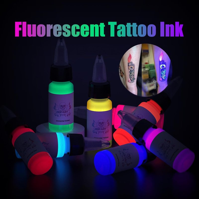 UV Tattoo Ink Set - 15ml Professional Fluorescent Glow in The Dark Ink | 8 Vibrant Colors