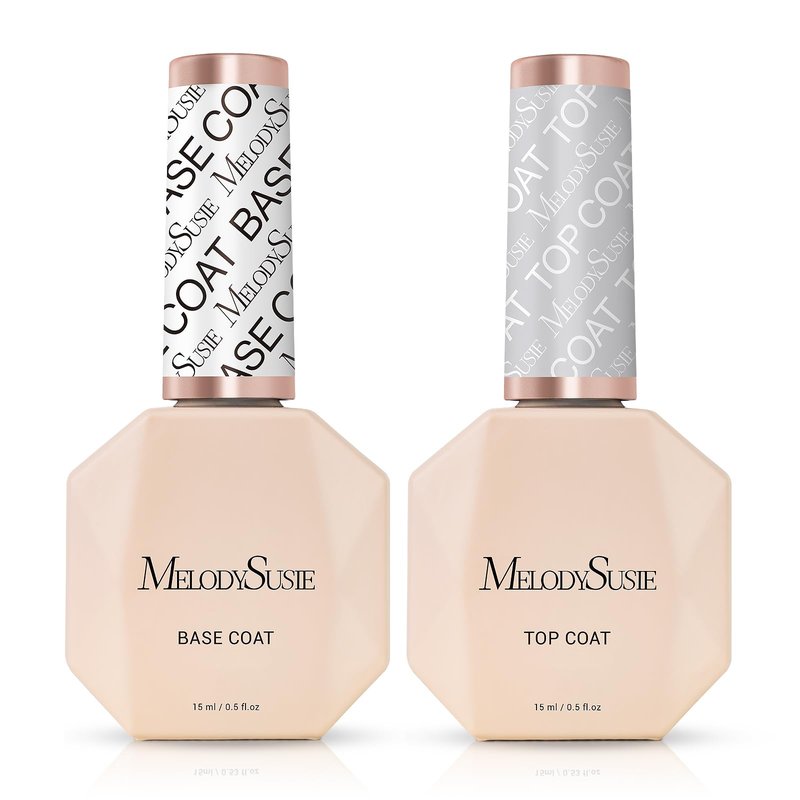 MelodySusie Top Coat Base Coat No Wipe Glossy Set Long Lasting Shine Finish Soak Off UV LED Nail Lamp Nail Polish Art Design Manicure Kit Perfect Gifts for Women Girls 2 Pcs 15ml Clear