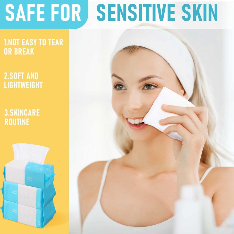 Riakrum 12 Pack Disposable Towelettes Face Towel Bulk Cotton Face Tissues Soft Facial Tissue Dry Wet Use for Sensitive Skin Care Makeup Removing Surface Cleaning (1200 Counts)