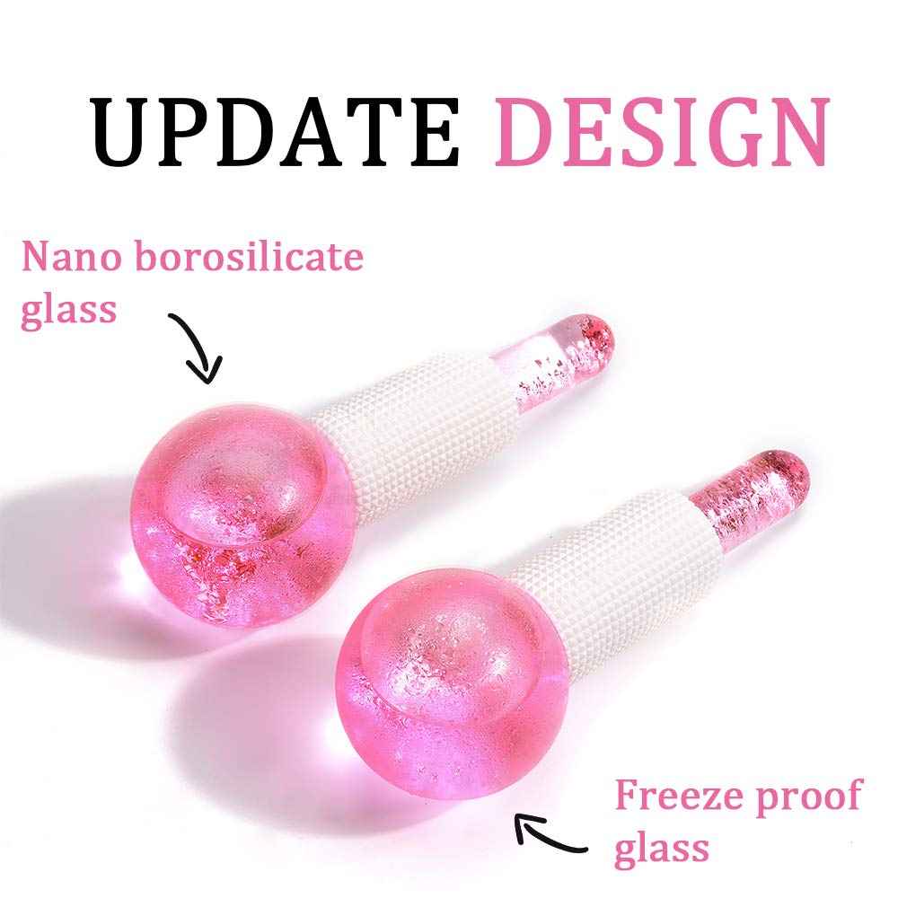 CIBLUTY Facial Ice beauty ball- 2PC Globes Pink Facial Roller for Cold or Hot Skin Massagers Globe Durable Quartz Glass for Face and Eye Rollers Reduce Puffiness