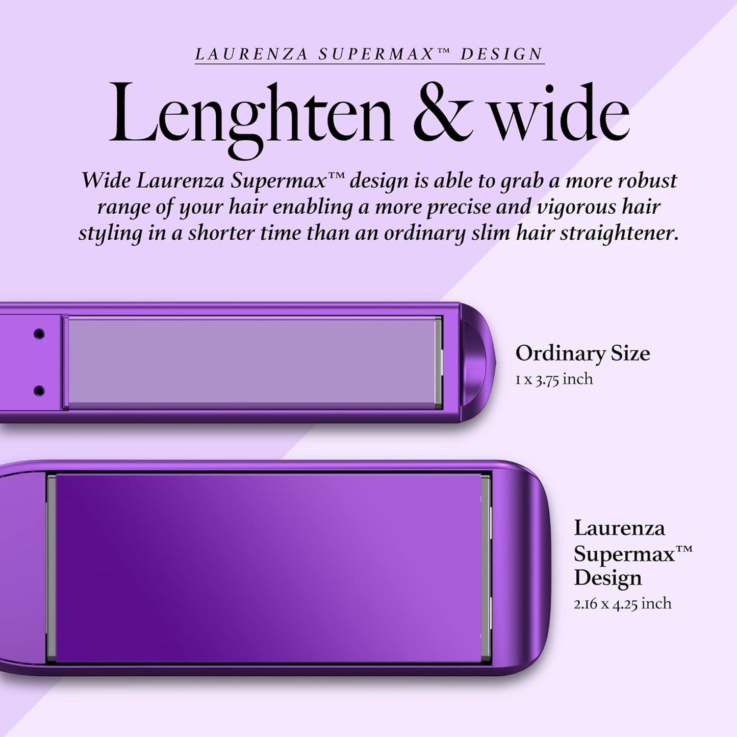 Laurenza 2-in-1 Hair Straightener & Curler, 2 Inch Plate, 8.5" Extra-Large Ceramic Iron with 20M Anions (Purple)