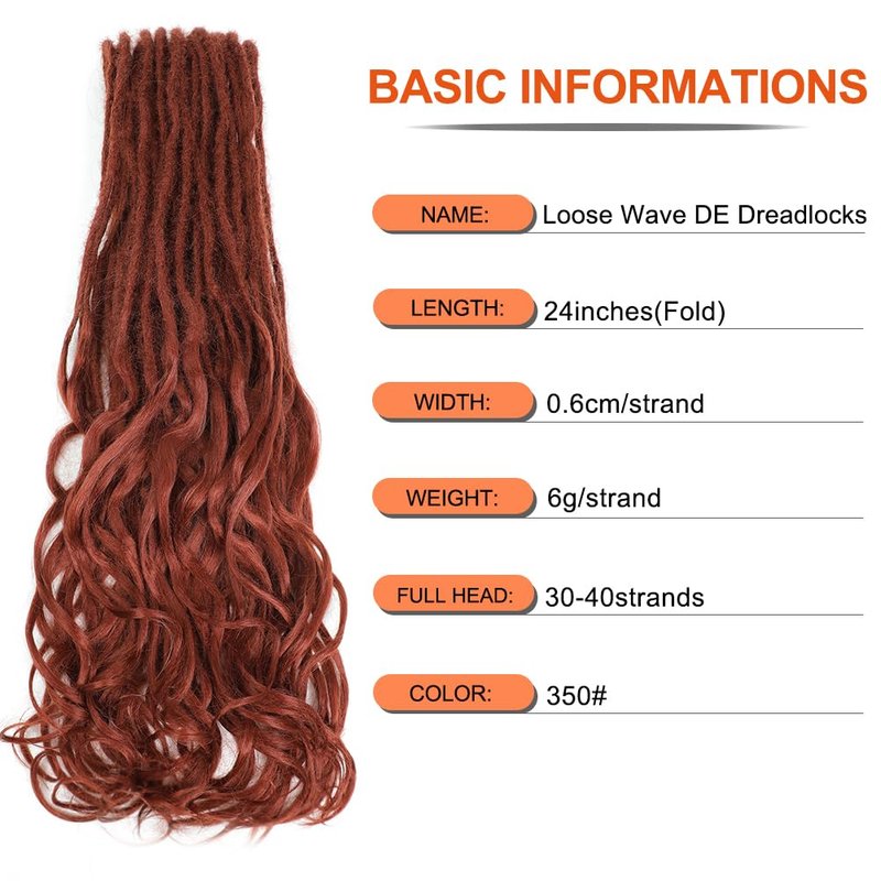 Ajsowju Loose Wave Dreads Synthetic French Curly Double Ended Dreadlock Extensions 24inches 30 Strands Thin Soft Spanish Curly DE Dread Extensions for Women (30 Strands, #350)