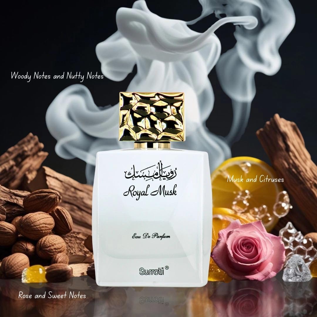 Surrati Royal Musk Eau de Parfum for Women 100ML | Long Lasting Arabian Perfume Spray with Citrus, Musk & Rose Notes