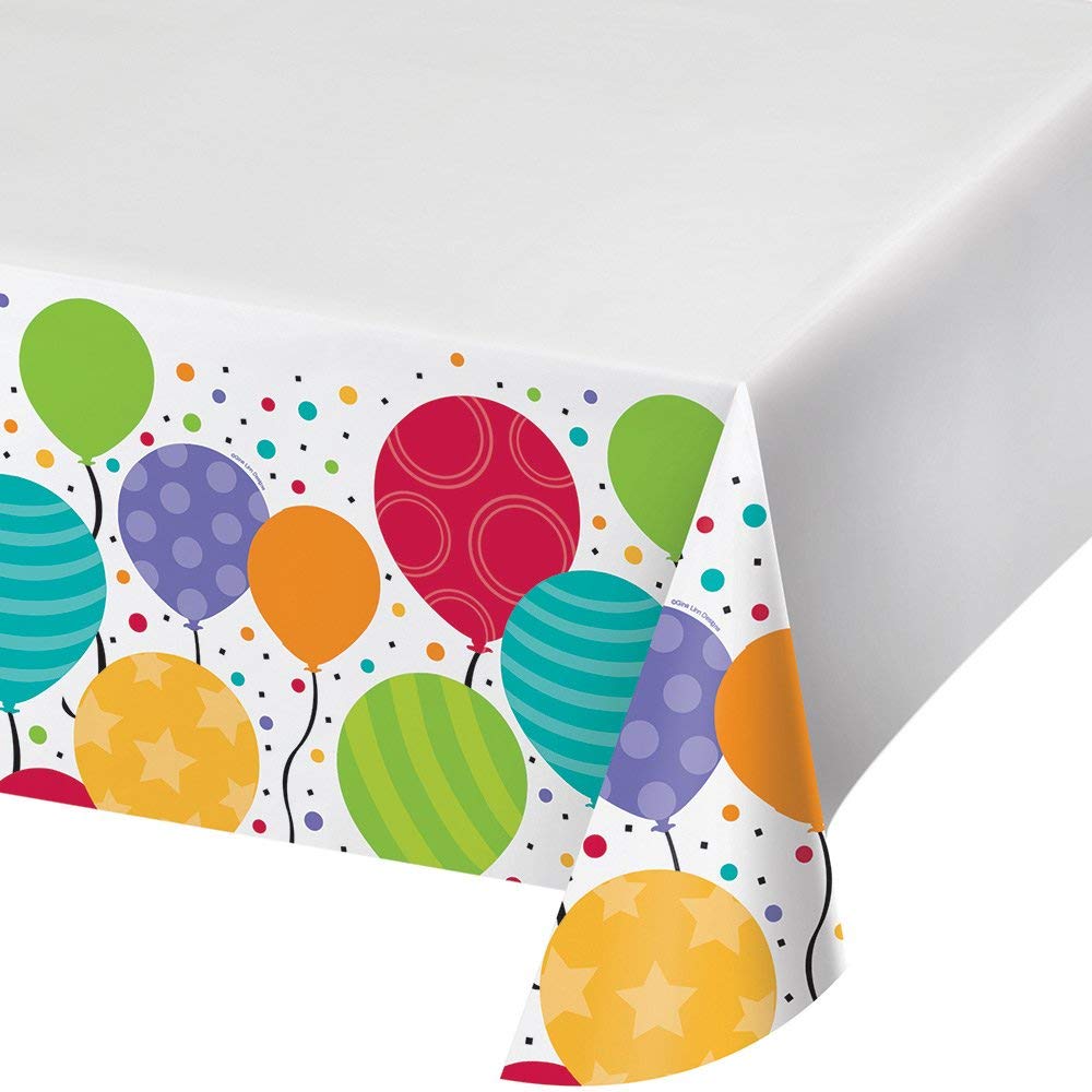 Creative Converting 721902 Balloons Celebrations Plastic Tablecover Table Cover, 48" x 88", Multicolor