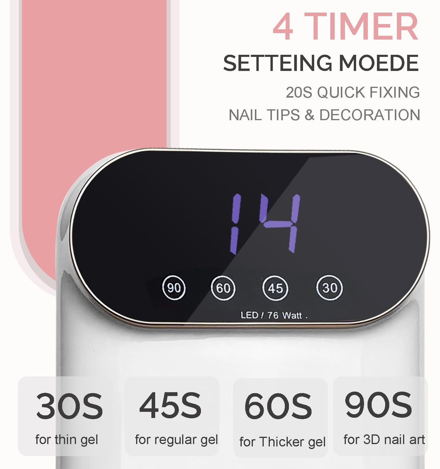 OBEEGOO 76W UV LED Nail Lamp Light Dryer for Nails Gel Polish,LED Nail Dryer with 38 LED Beads,4 Timer,Smart Sensor,LCD Display Fast Curing Gel Nail Polish Nail Art Tools Manicure Accessories