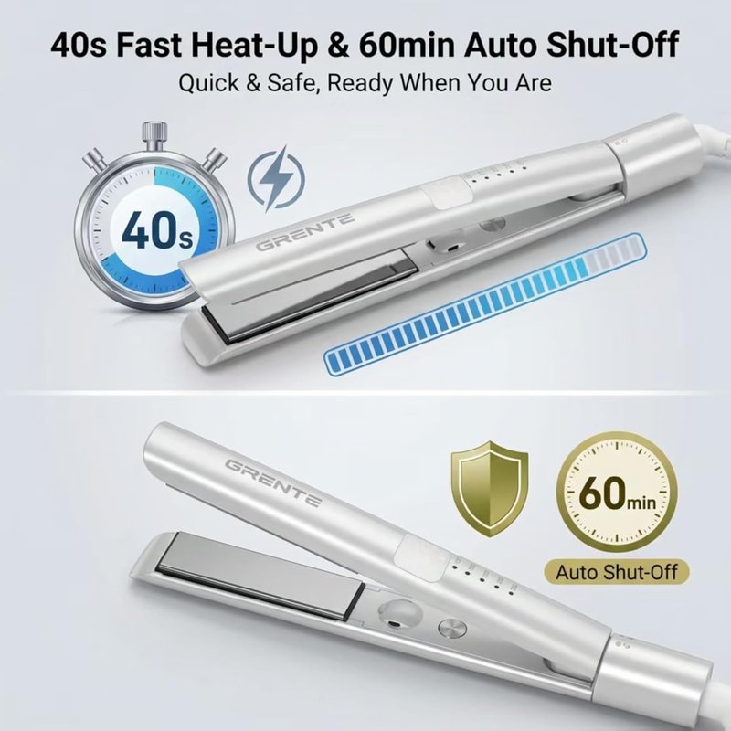 Titanium Flat Iron Hair Straightener | 2-in-1 Curler with Quick Heating, 1 Inch, 5 Temp Settings, Dual Voltage - White