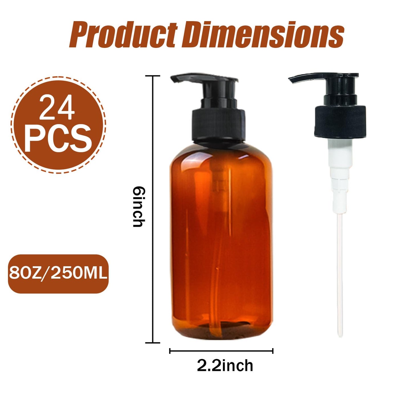 Sidkuct 24 PCS Pump Bottles Lotion Dispenser, 8oz/250ml Plastic Dispenser Portable Bottle Reusable Leak Proof Pump Bottle for Shampoo, Hair Conditioner, Kitchen, Bathroom, Travel
