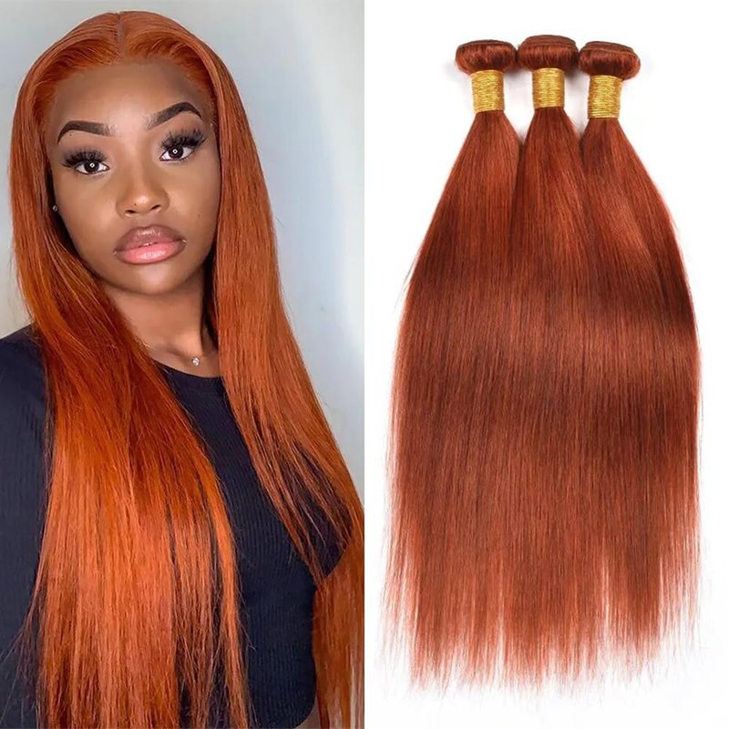 Ginger Bundles Color 350 Straight Human Hair Bundles 8 10 12 inch Double Weft Brazilian Virgin Orange Straight Human Hair Extensions Soft and Silky for Women