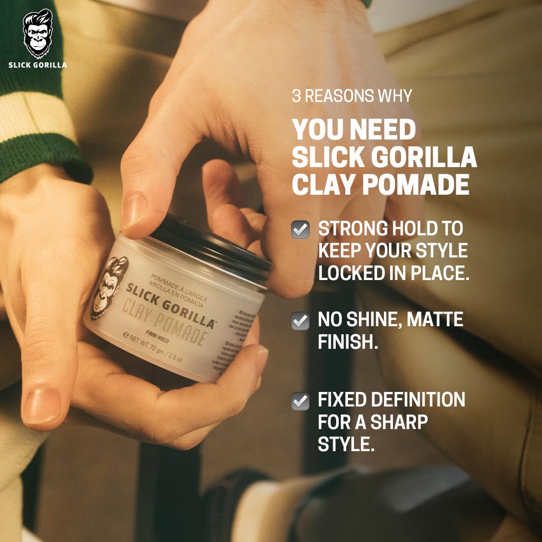 Slick Gorilla Clay Pomade for Men - Firm Hold Hair Clay with Natural Matte Finish | 2.5 oz (75 ml)