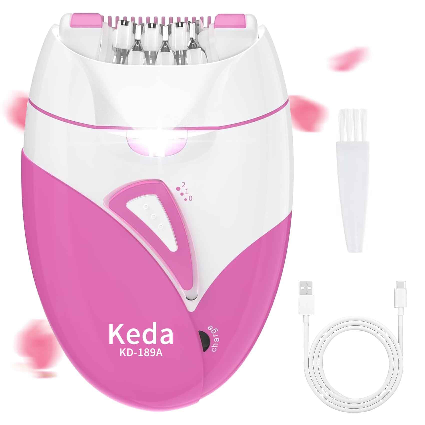 Epilator for Women, Smooth Glide Facial Hair Remover with 2 Speed & LED Light, Rechargeable Cordless Electric Epilator for Face, Bikini, Underarms, Arms, and Legs, Painless & Portable