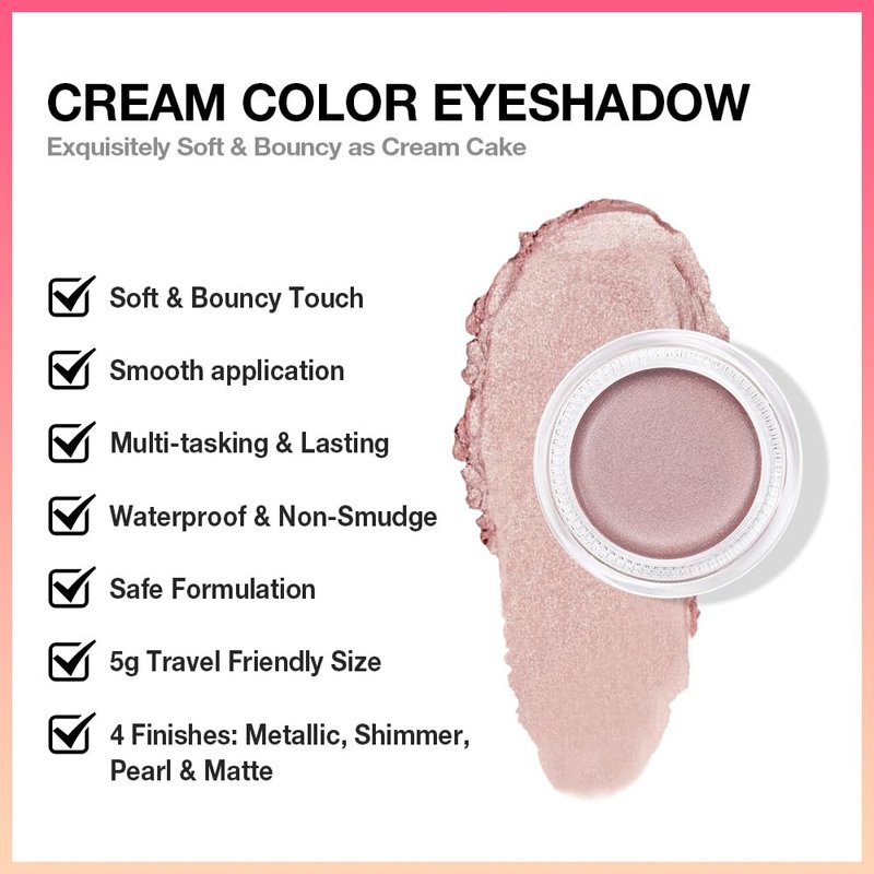 Single Cream Eye Shadow Palette - Champagne Shimmer Metallic | High Pigment Waterproof for Mature Skin