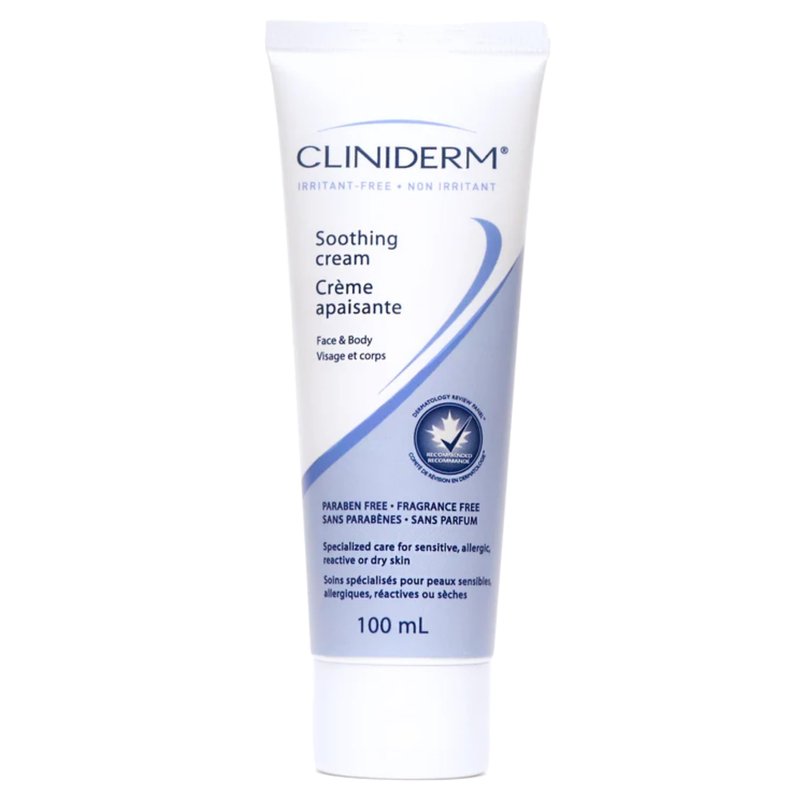 Cliniderm Soothing Cream, Dermatologist Recommended Rich Moisturizer for Sensitive and Reactive Skin, Fragrance Free, Non Comedogenic- 100mL