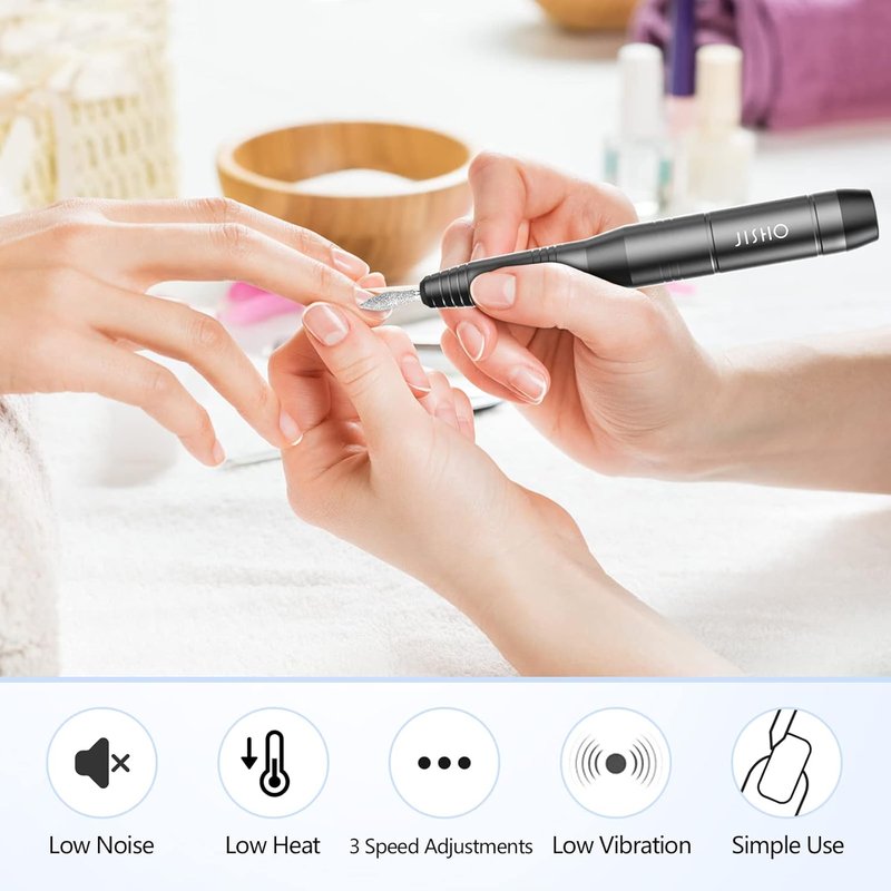 Portable Electric Nail Drill - 15000 RPM Cordless Nail File | 7-in-1 Acrylic Nail Kit for Beginners & Professionals - Light Gray