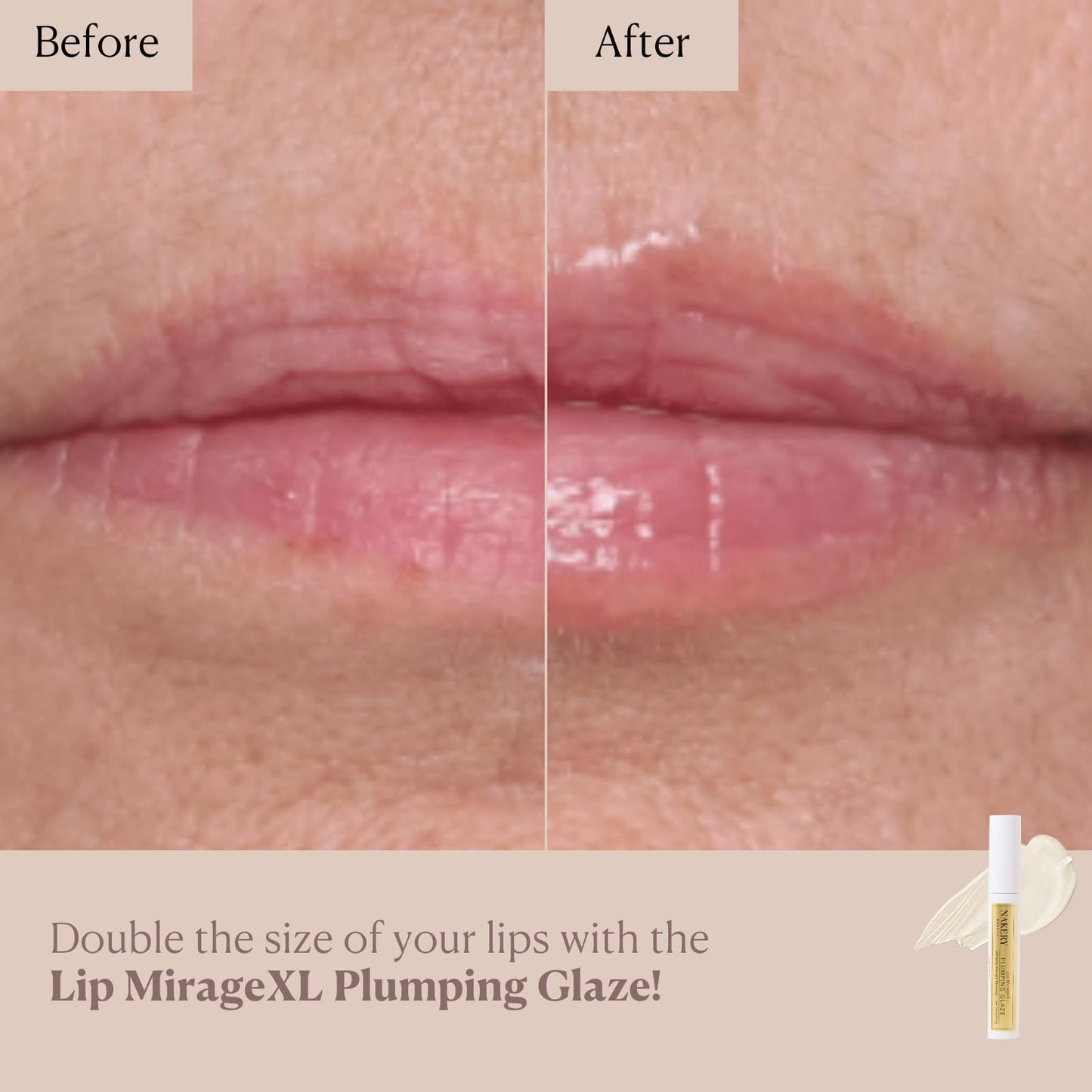 Nakery Lip MirageXL Plumping Glaze, Lip Plumper for Women with Peptides, Hydrating Gloss for Fuller Look, Cooling Effect, Smooths Texture, Softens Lines, Instant Volume, Made in USA
