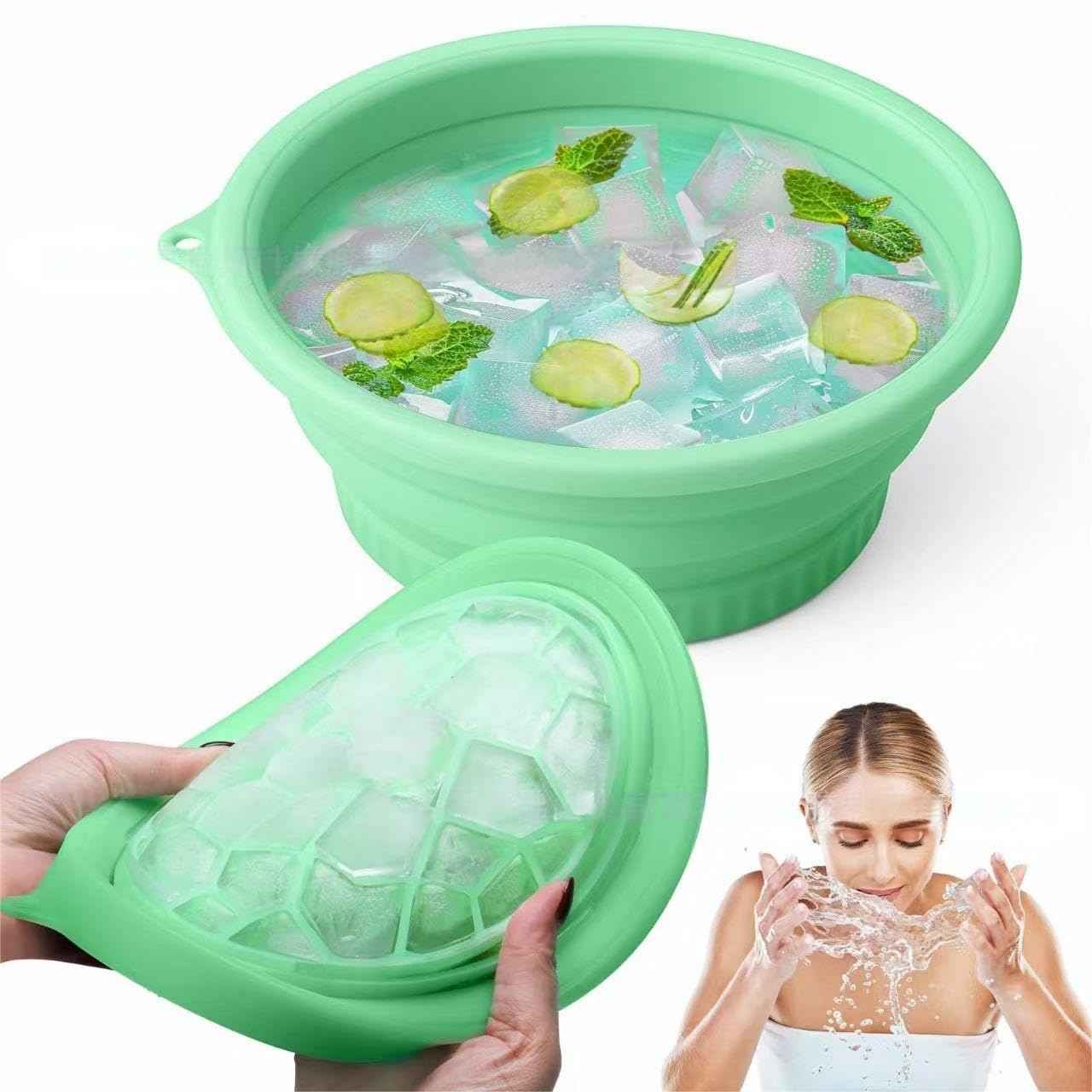 Face Bowl for Ice with Built-In Ice Tray Collapsible Silicone Facial Ice Bath Bowl for Cold Plunge Therapy Portable Spa Tool for Skin Tightening and Acne Relief Perfect for Home and Travel Green