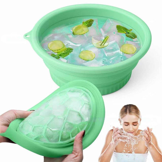 Face Bowl for Ice with Built-In Ice Tray Collapsible Silicone Facial Ice Bath Bowl for Cold Plunge Therapy Portable Spa Tool for Skin Tightening and Acne Relief Perfect for Home and Travel Green