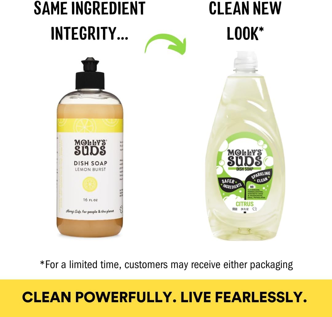 Molly's Suds Liquid Dish Soap - Natural Citrus Scent | Extra Scrubbing Power | 24 oz - 2 Pack