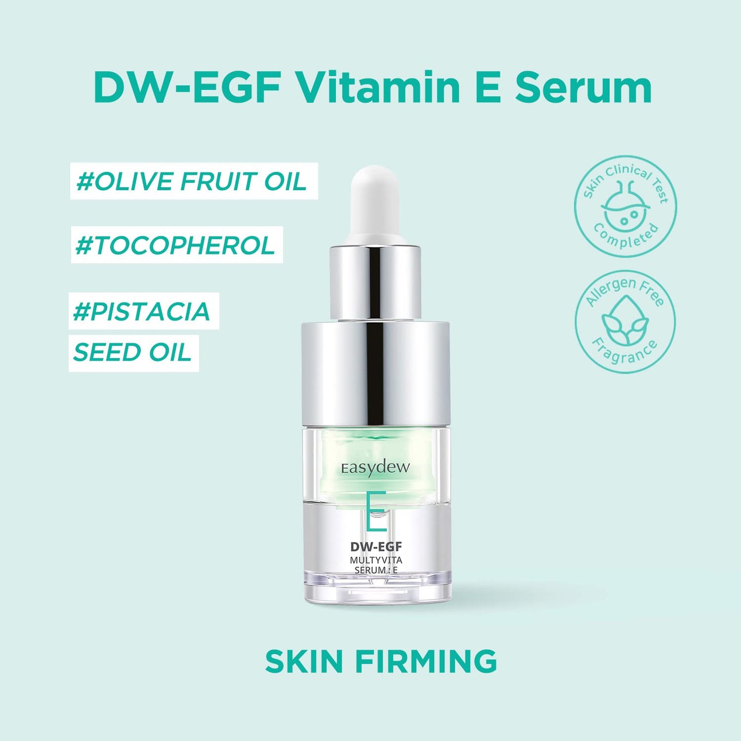 EASYDEW Multi Vita E Serum - Korean Facial Serum for Skin Elasticity with Vitamin E, EGF Peptide, Ceramide NP, Panthenol - Smoothing, Moisturizing, Firming and Wrinkle Improvement, 0.47 fl.oz.