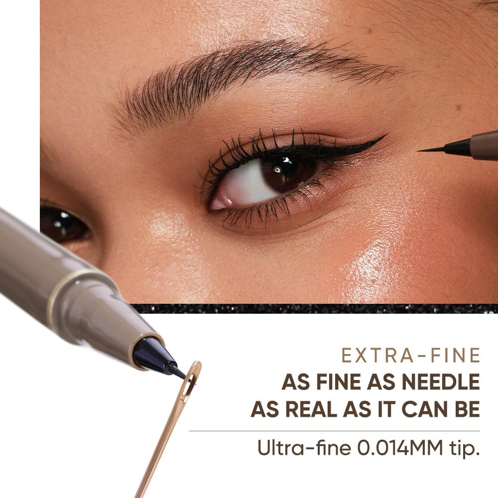 JUDYDOLL Ultra-Fine Liquid Eyeliner-Precision Tip for Wing Line, Smudge-Proof, Quick-Drying, Waterproof, Easy to Get Inner Corner Lined, Hooded Eyes-Friendly (#2 Deep Brown)