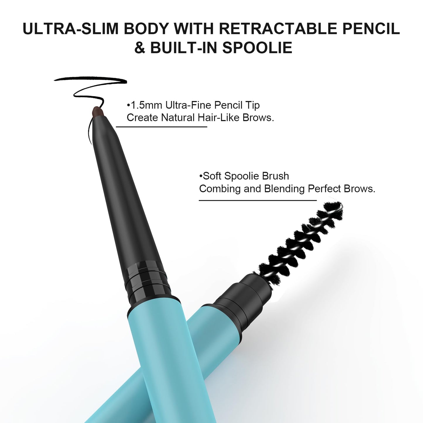 TurritopsisD Define & Fill Brow Pencil 【2-Pack Brown】 Eyebrow Pencil Pro Waterproof Long-Lasting Precision Tip Skinny Pen Built-in Soft Spoolie